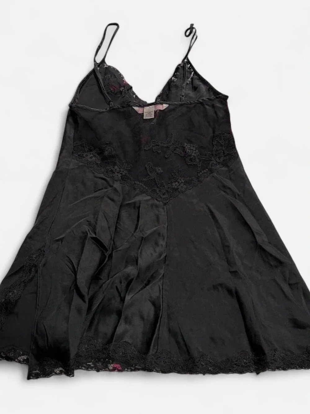 2002 Victorias Secret Black Lace Trim Slip Dress - Women Intimates & Sleepwear